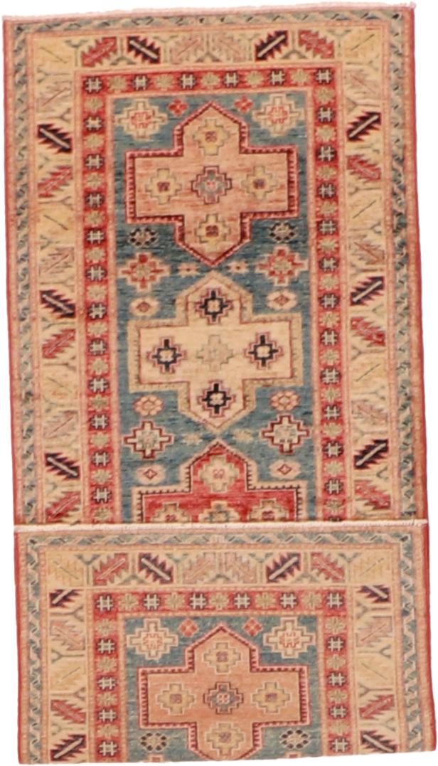 W 2.6 L 6 Karajeh Runner 100% Wool Hand-Woven Geometric Design - 63428