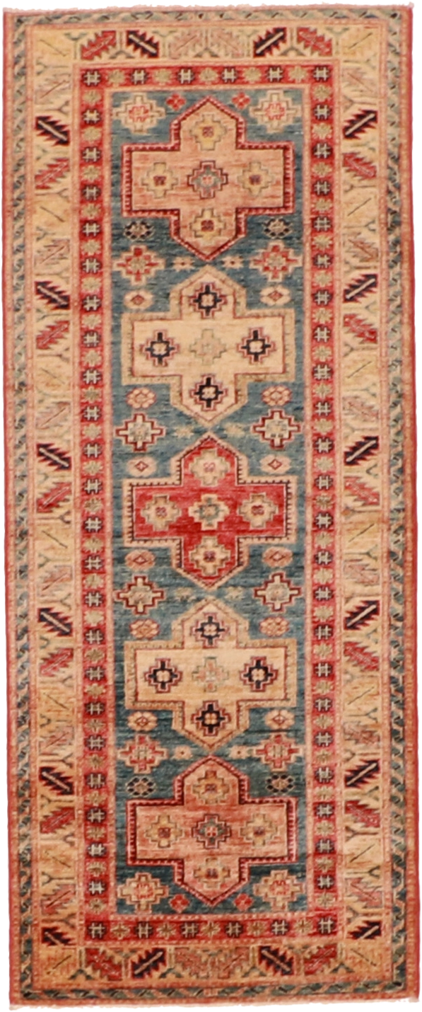 W 2.6 L 6 Karajeh Runner 100% Wool Hand-Woven Geometric Design - 63428
