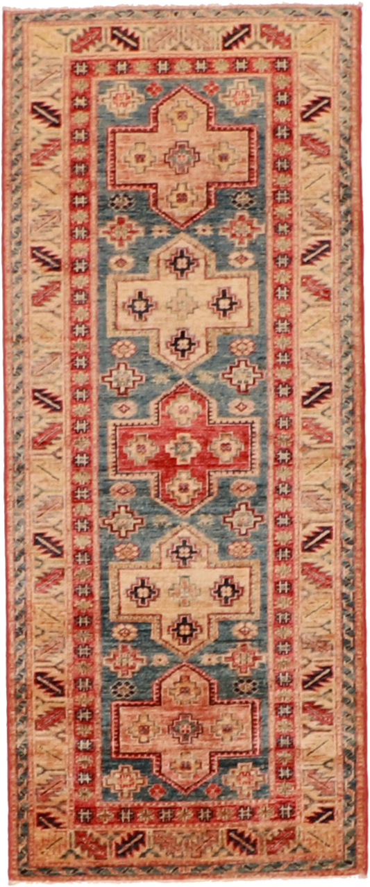 W 2.6 L 6 Karajeh Runner 100% Wool Hand-Woven Geometric Design - 63428