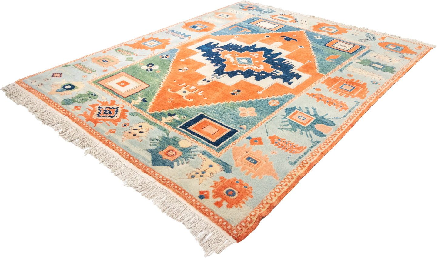 W 7 L 8 Serapie 100% Wool Hand-Woven Geometric Design - 63502
