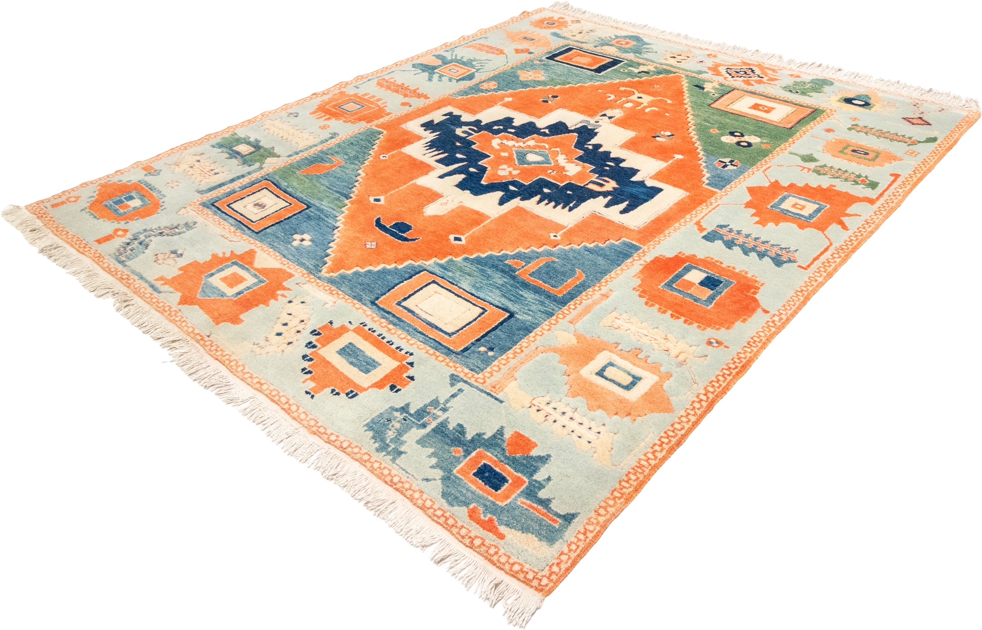 W 7 L 8 Serapie 100% Wool Hand-Woven Geometric Design - 63502