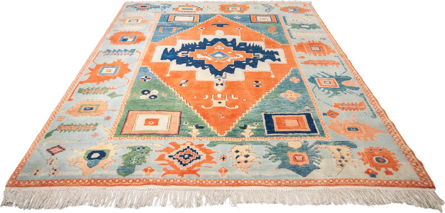 W 7 L 8 Serapie 100% Wool Hand-Woven Geometric Design - 63502