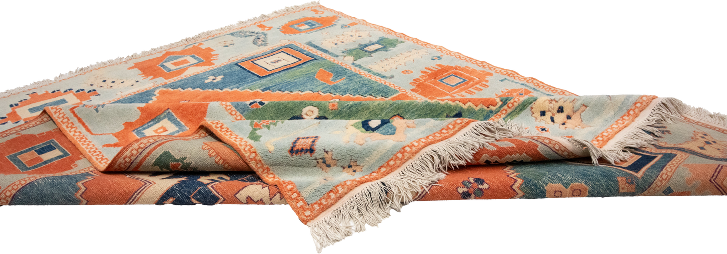 W 7 L 8 Serapie 100% Wool Hand-Woven Geometric Design - 63502