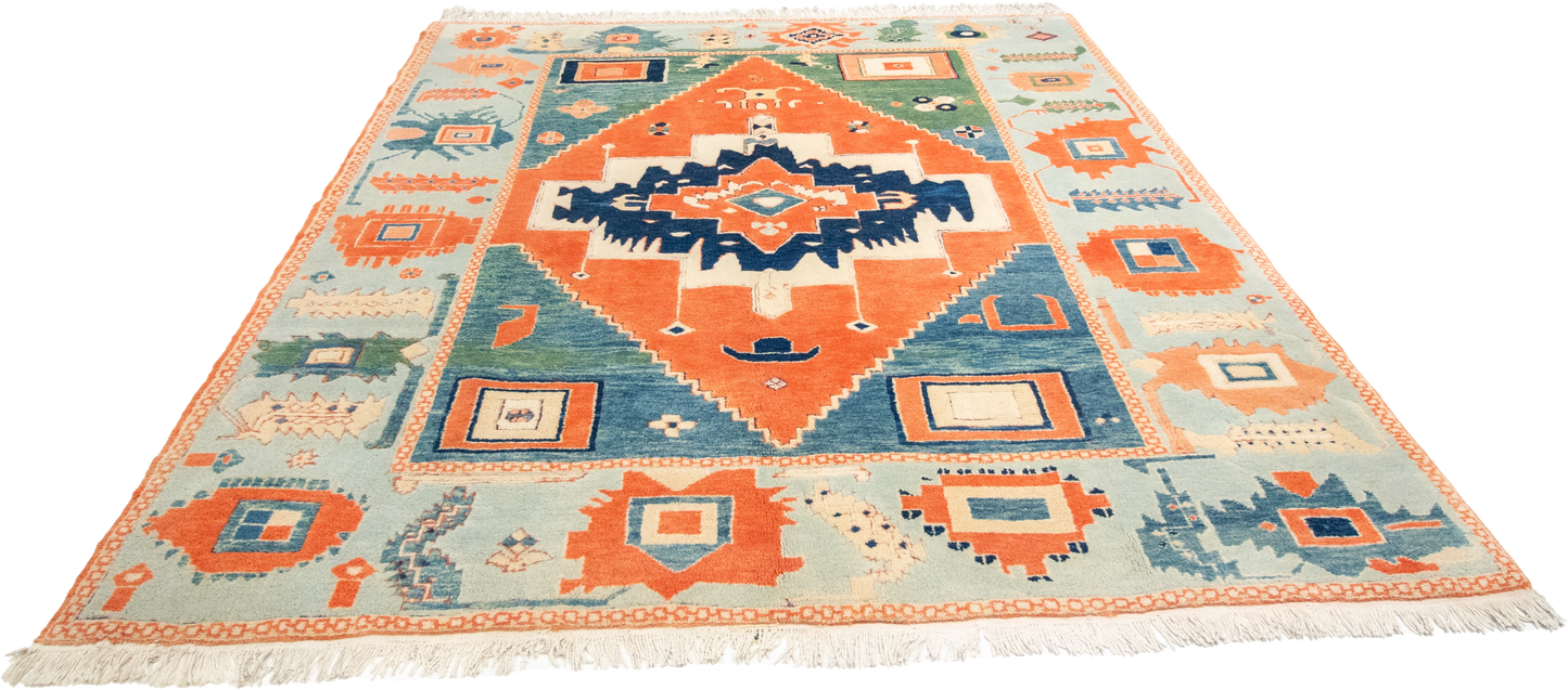 W 7 L 8 Serapie 100% Wool Hand-Woven Geometric Design - 63502