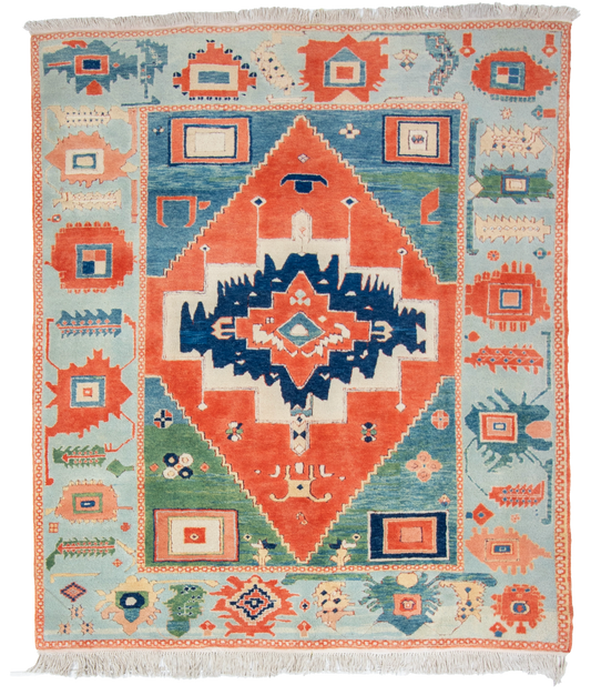 W 7 L 8 Serapie 100% Wool Hand-Woven Geometric Design - 63502