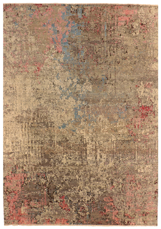 W 8.9 L 12 Modern Wool And Silk Blend Handmade All Over Design - 63538