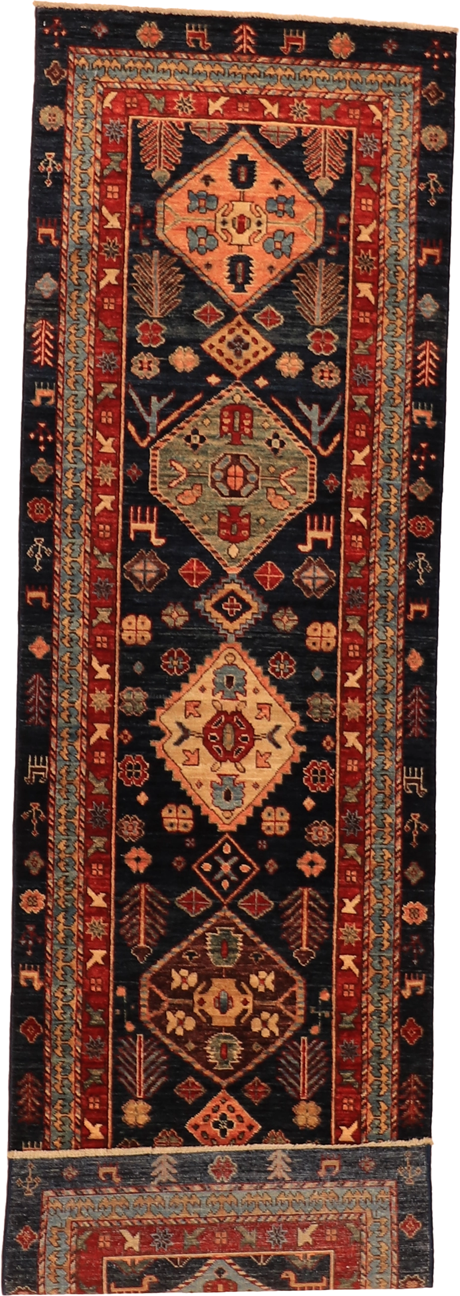 W 2.7 - L 8.7 Karageh 100% Wool Hand-Woven Runner - 63555