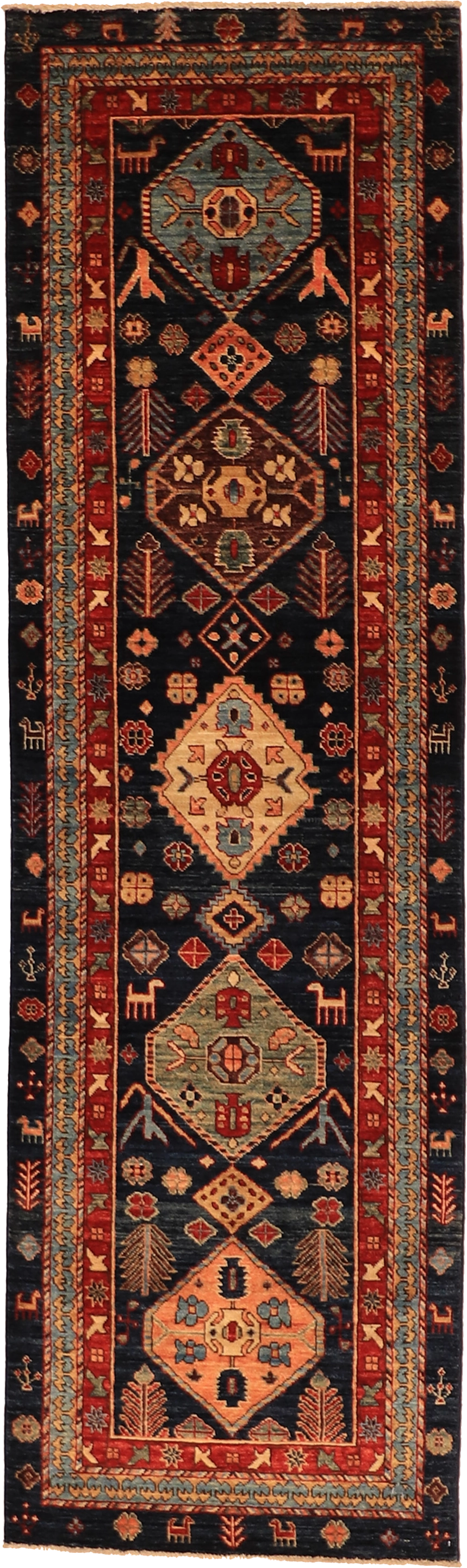 W 2.7 - L 8.7 Karageh 100% Wool Hand-Woven Runner - 63555