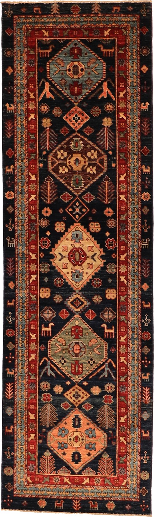 W 2.7 - L 8.7 Karageh 100% Wool Hand-Woven Runner - 63555