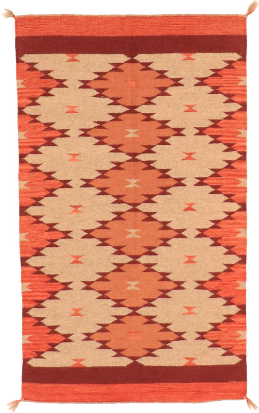 W 3.3 - L 5.2 Kilim 100% Wool Hand-Woven Navajo Inspired Design - 63574