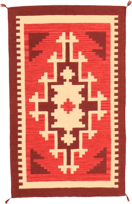 W 3 - L 5 Kilim 100% Wool Hand-Woven Navajo Inspired Design - 63575