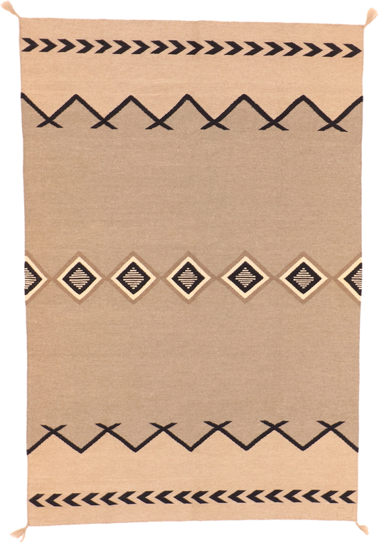 W 6.1 - L 8.11 Kilim 100% Wool Hand-Woven Navajo Inspired Design - 63581