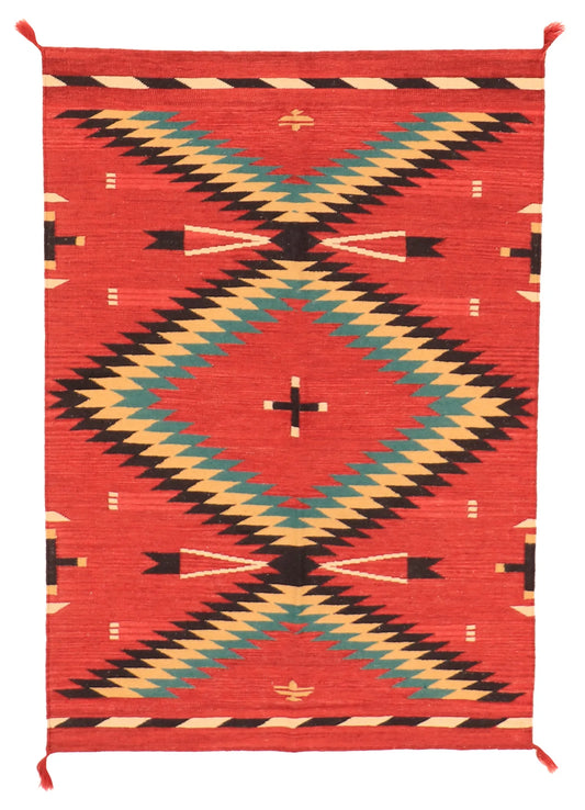 4.2 x 6 - Kilim Fine/Wool All Over Rectangle - Finest Hand-Made Quality Wool — 63588