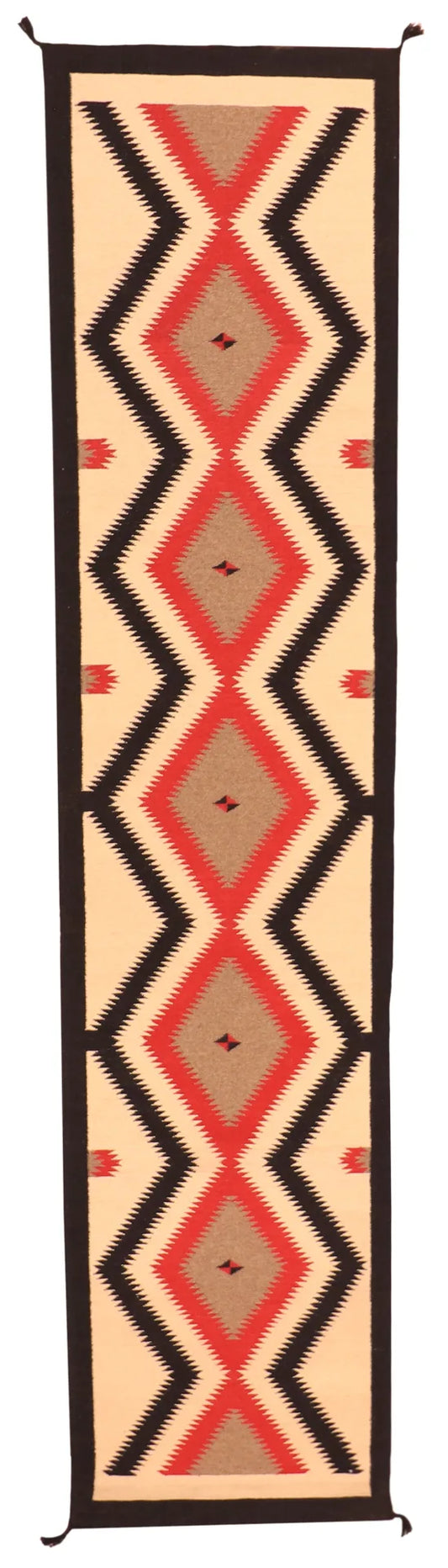 W 3.2 - L 14 - Navajo Fine/Wool All Over Rectangle - Finest Hand-Knotted Quality Wool - 63608
