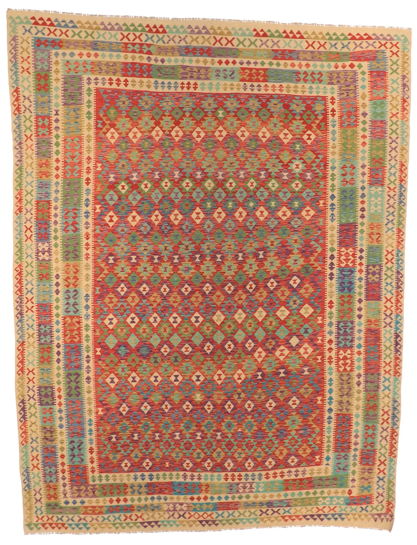 9.10 x 13 - Kilim Fine/Wool All Over Rectangle - Finest Hand-Knotted Quality Wool — 63653
