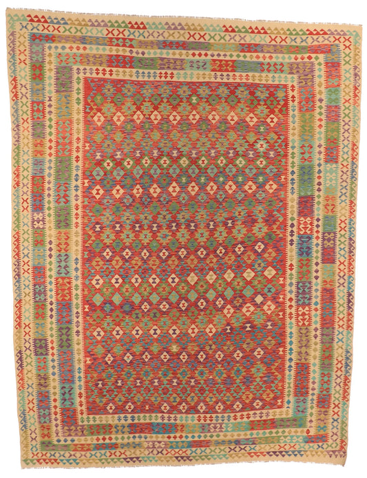 9.10 x 13 - Kilim Fine/Wool All Over Rectangle - Finest Hand-Knotted Quality Wool — 63653