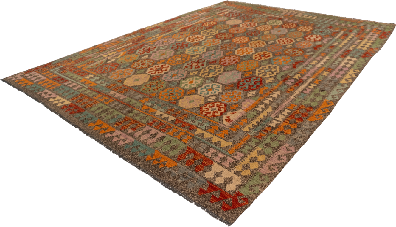 W 8.4 L 11.3 Kilim 100% Wool Hand-Woven All-Over Design - 63655