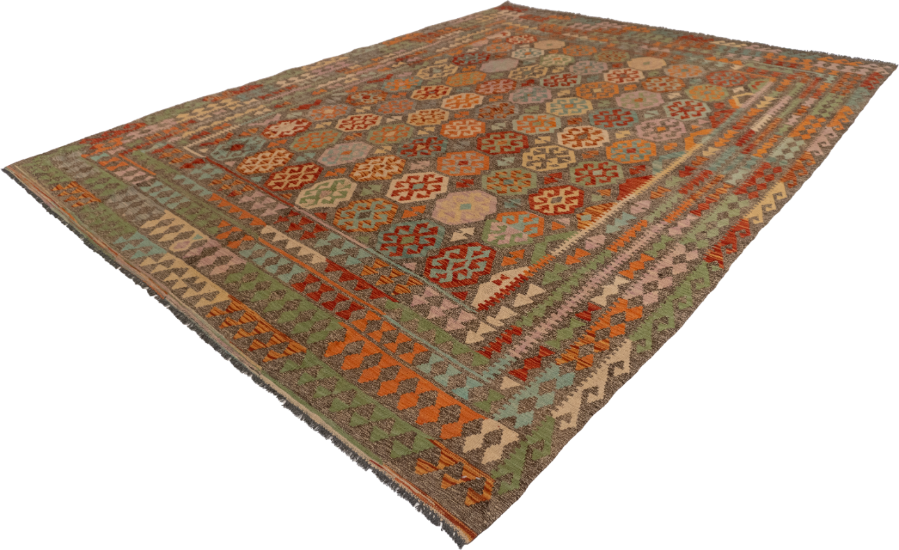 W 8.4 L 11.3 Kilim 100% Wool Hand-Woven All-Over Design - 63655