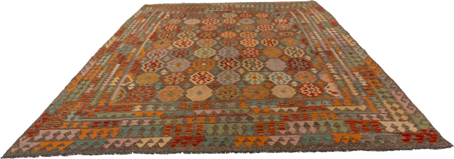 W 8.4 L 11.3 Kilim 100% Wool Hand-Woven All-Over Design - 63655