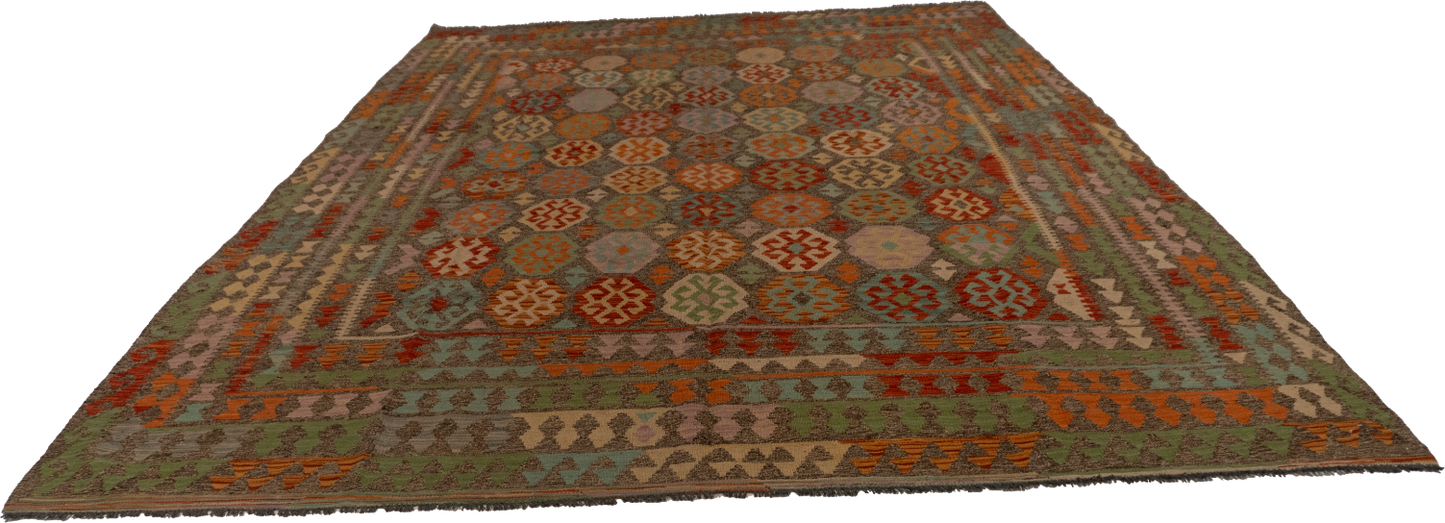 W 8.4 L 11.3 Kilim 100% Wool Hand-Woven All-Over Design - 63655