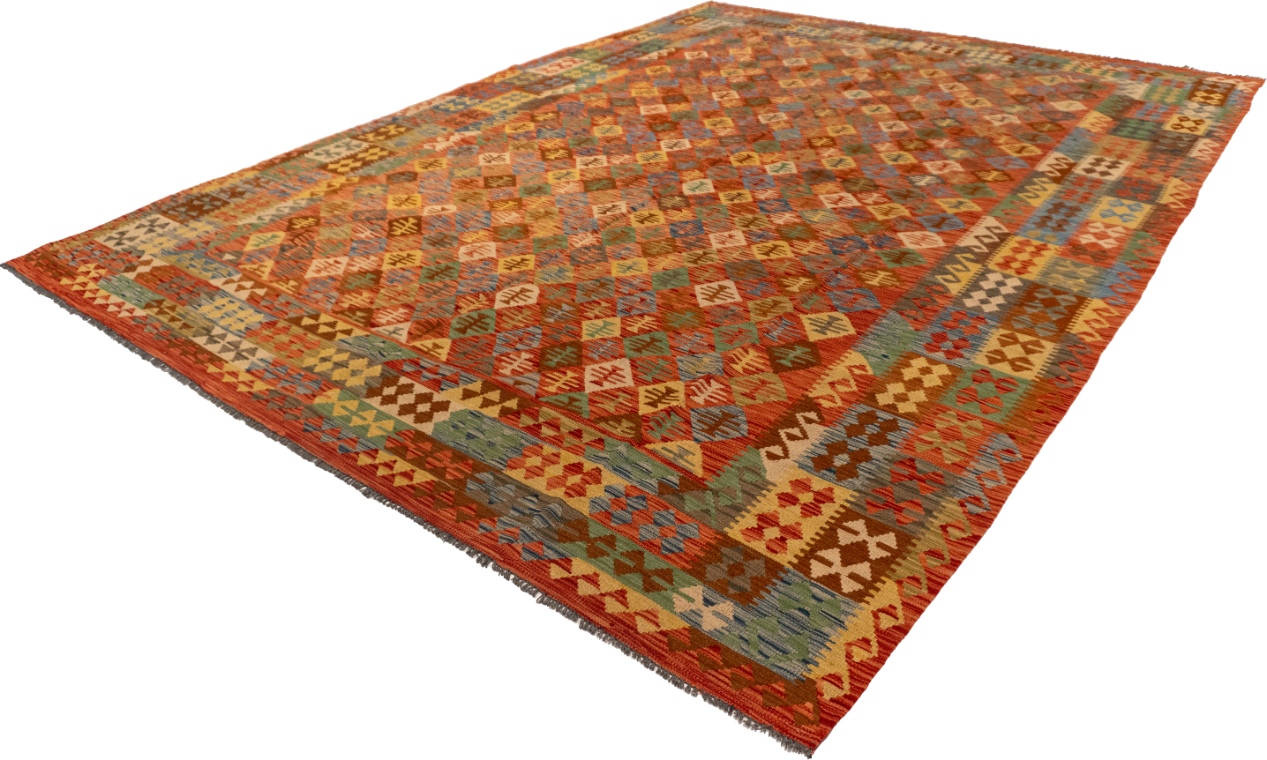 W 8.7 L 11.4 Kilim 100% Wool Hand-Woven All-Over Design - 63656