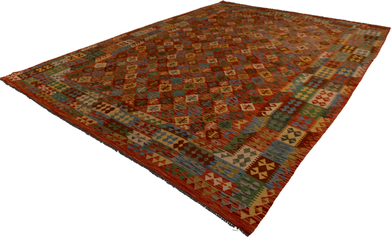 W 8.7 L 11.4 Kilim 100% Wool Hand-Woven All-Over Design - 63656