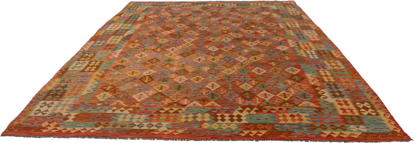 W 8.7 L 11.4 Kilim 100% Wool Hand-Woven All-Over Design - 63656