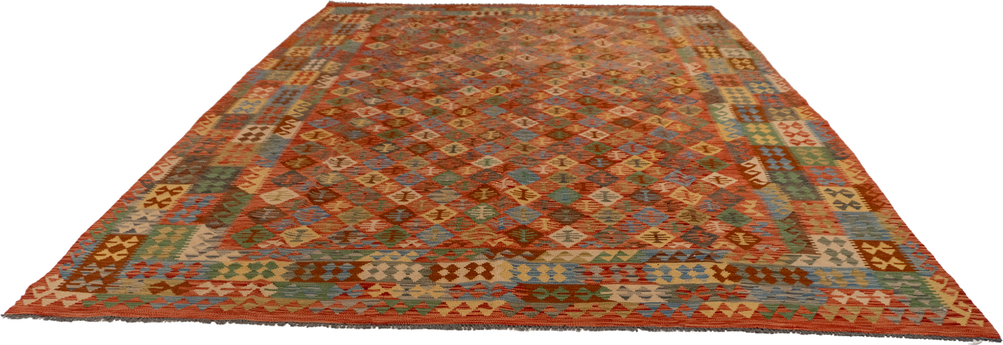 W 8.7 L 11.4 Kilim 100% Wool Hand-Woven All-Over Design - 63656