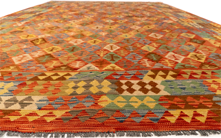 W 8.7 L 11.4 Kilim 100% Wool Hand-Woven All-Over Design - 63656