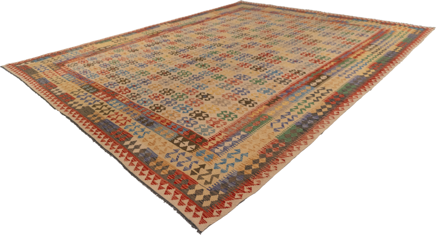 W 10 L 12.9 Kilim 100% Wool Hand-Woven All-Over Design - 63657