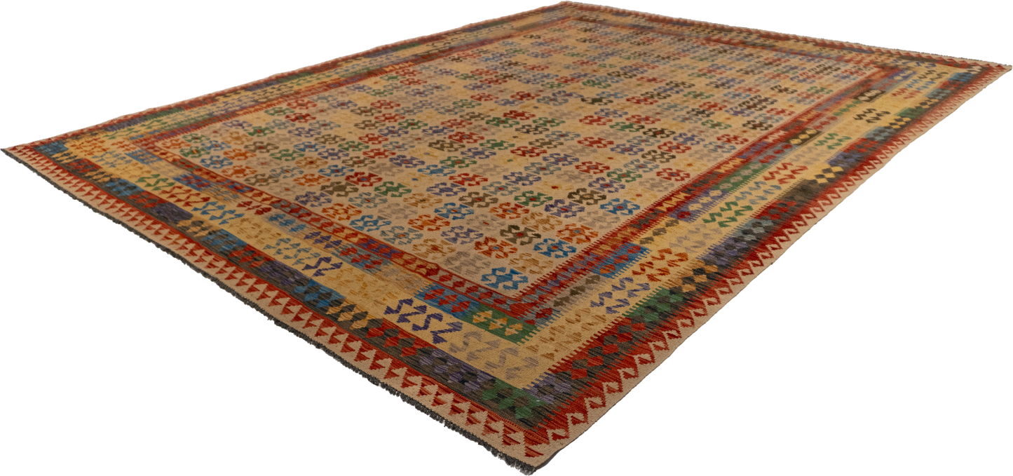 W 10 L 12.9 Kilim 100% Wool Hand-Woven All-Over Design - 63657