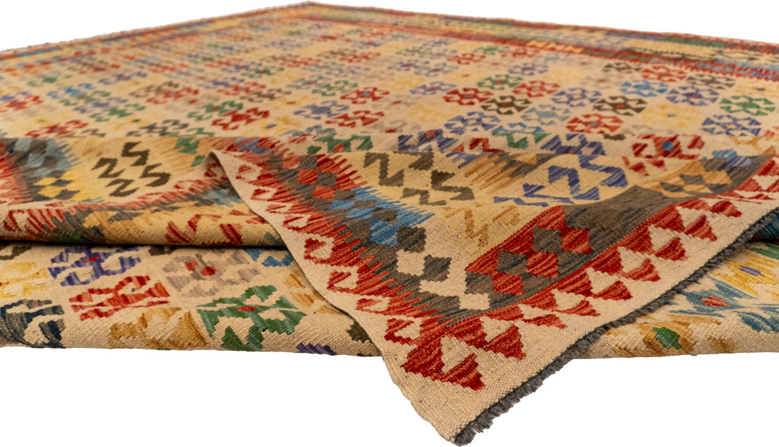 W 10 L 12.9 Kilim 100% Wool Hand-Woven All-Over Design - 63657
