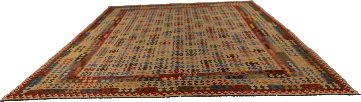 W 10 L 12.9 Kilim 100% Wool Hand-Woven All-Over Design - 63657