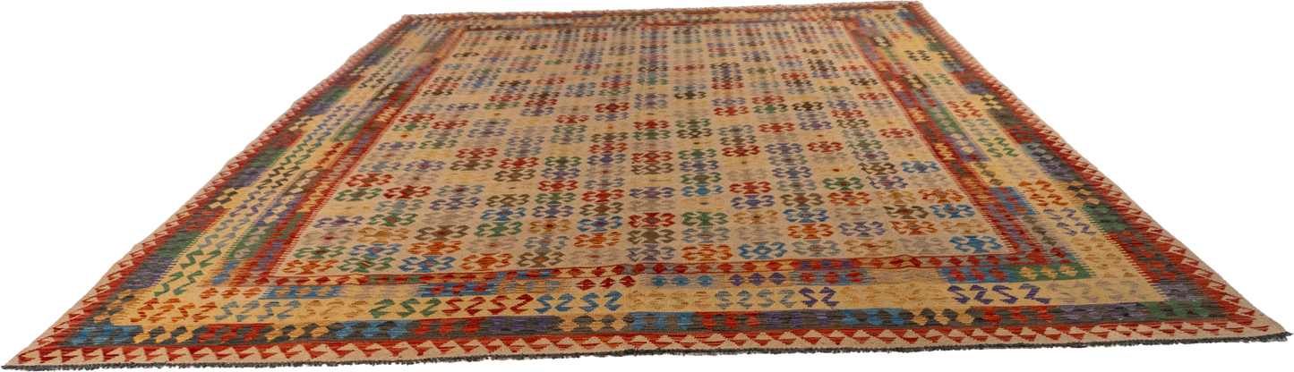 W 10 L 12.9 Kilim 100% Wool Hand-Woven All-Over Design - 63657