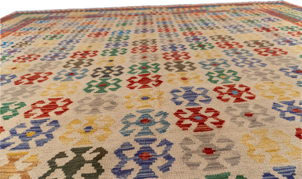 W 10 L 12.9 Kilim 100% Wool Hand-Woven All-Over Design - 63657