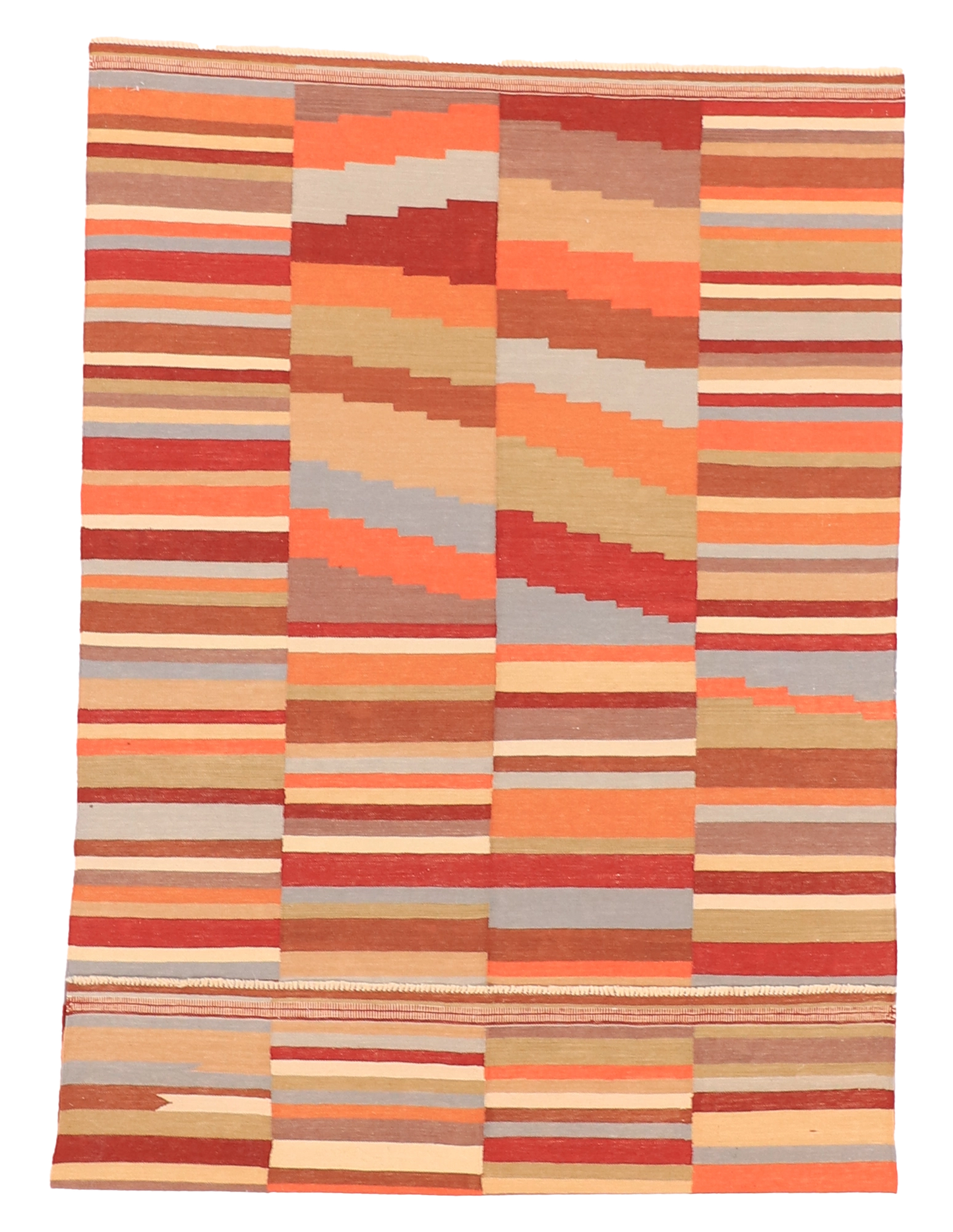 W 5.6 - L 9.1 - Kilim Fine/Wool Modern Rectangle - Finest Hand-Made Quality Wool - 63668