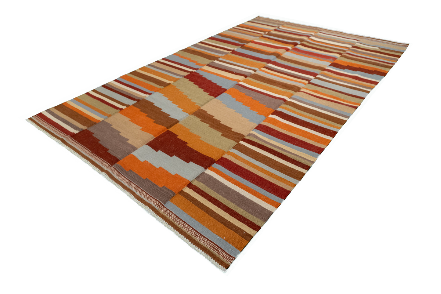 W 5.6 - L 9.1 - Kilim Fine/Wool Modern Rectangle - Finest Hand-Made Quality Wool - 63668