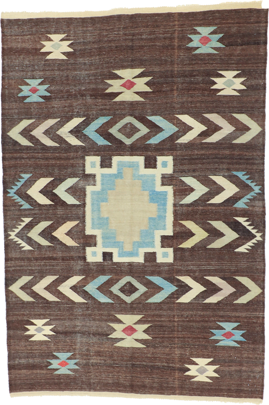 W 5.7 L 8.4 Kilim 100% Wool Hand-Woven Modern Design - 63681