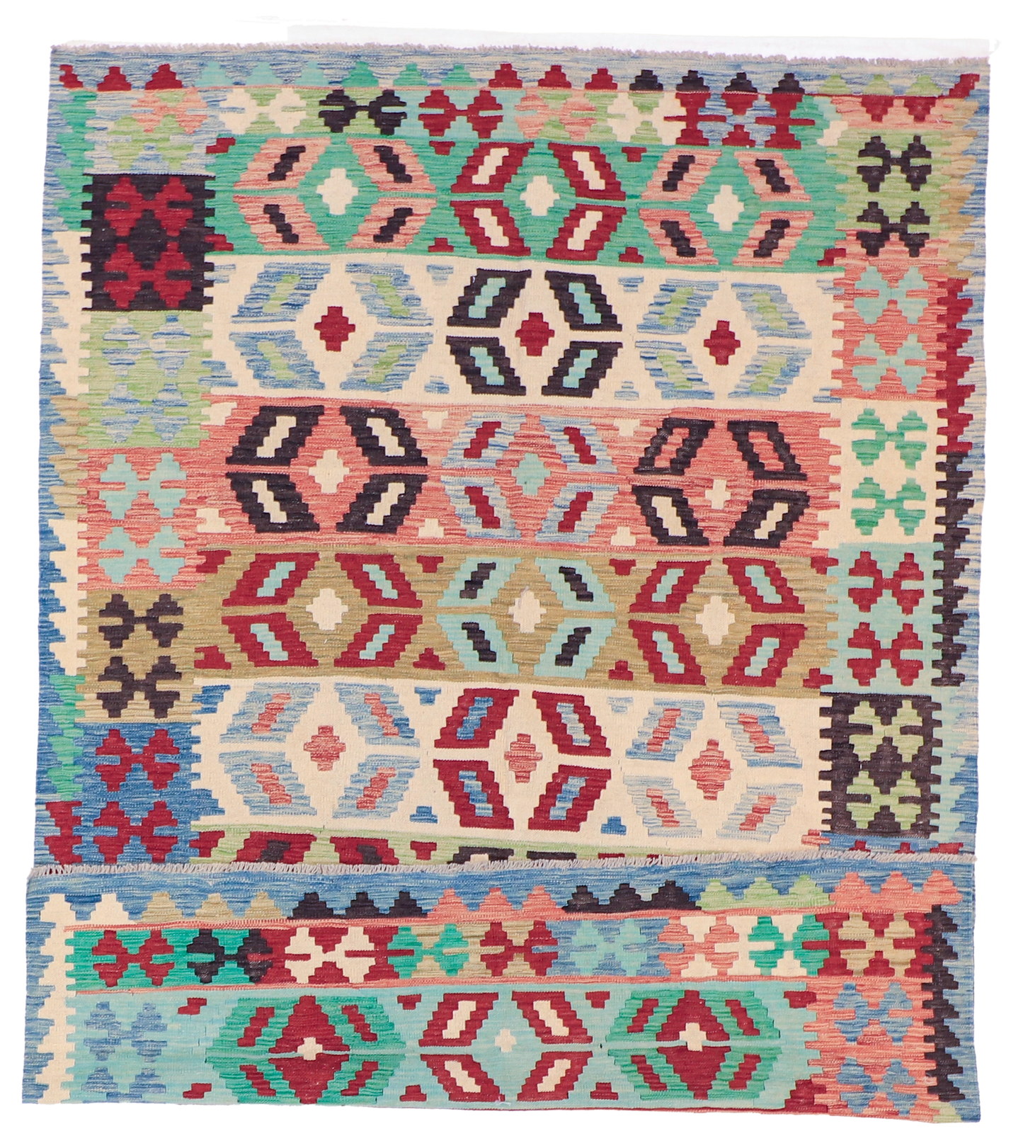 W 5.9 L 8.1 Kilim 100% Wool Hand-Woven All-Over Design - 63690
