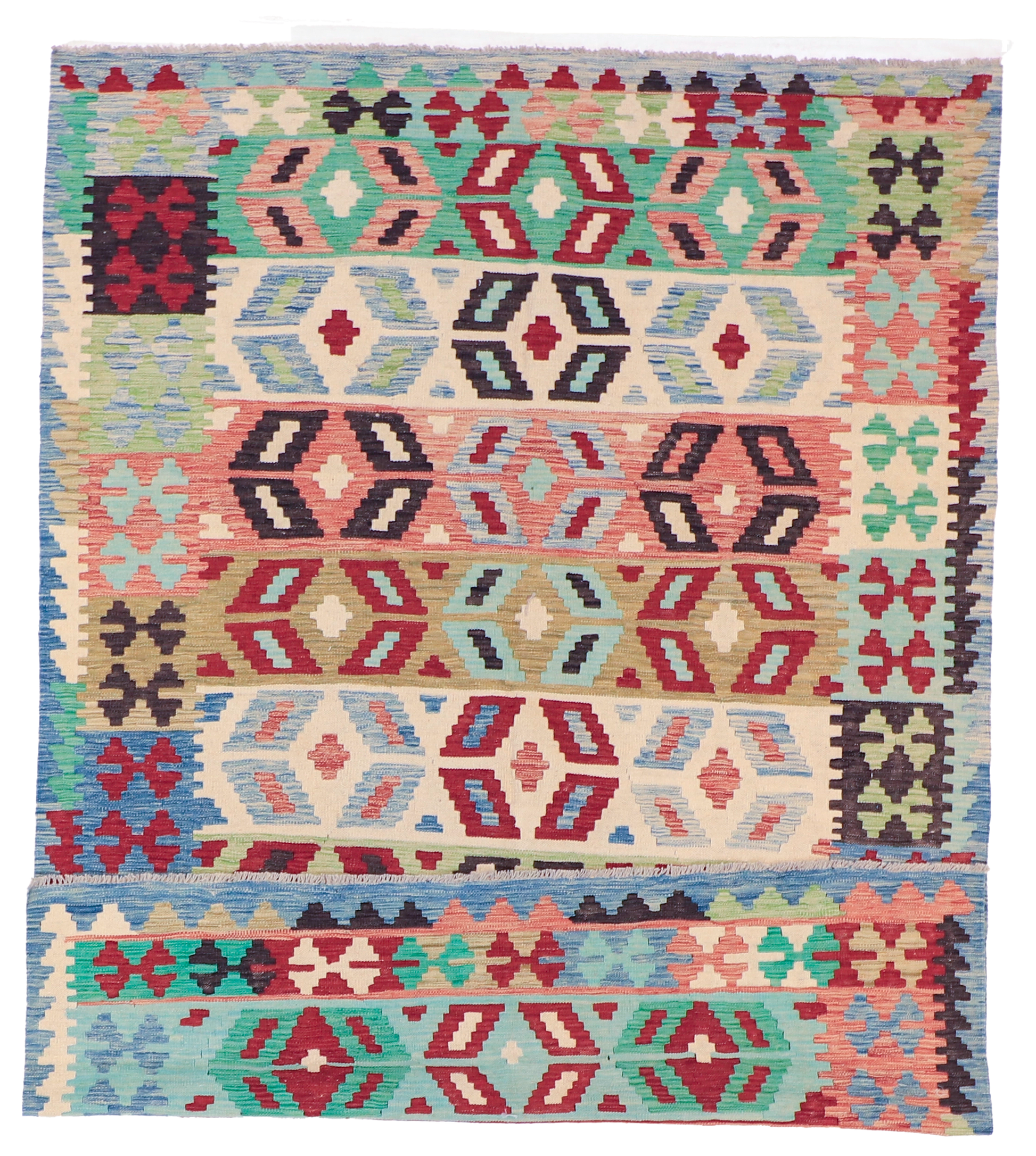 W 5.9 L 8.1 Kilim 100% Wool Hand-Woven All-Over Design - 63690