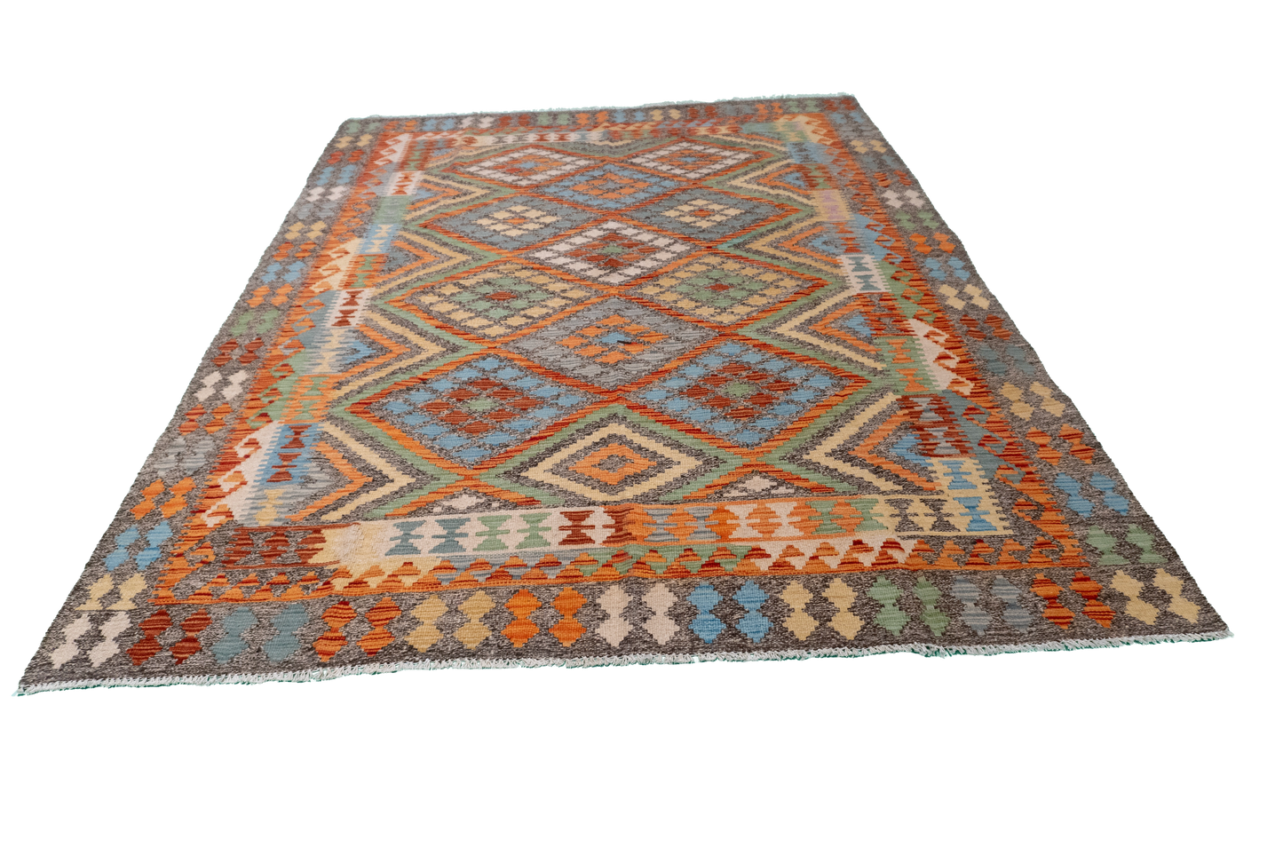 W 5.10 - L 7.5 - Kilim Fine/Wool All Over Rectangle - Finest Hand-Made Quality Wool - 63691
