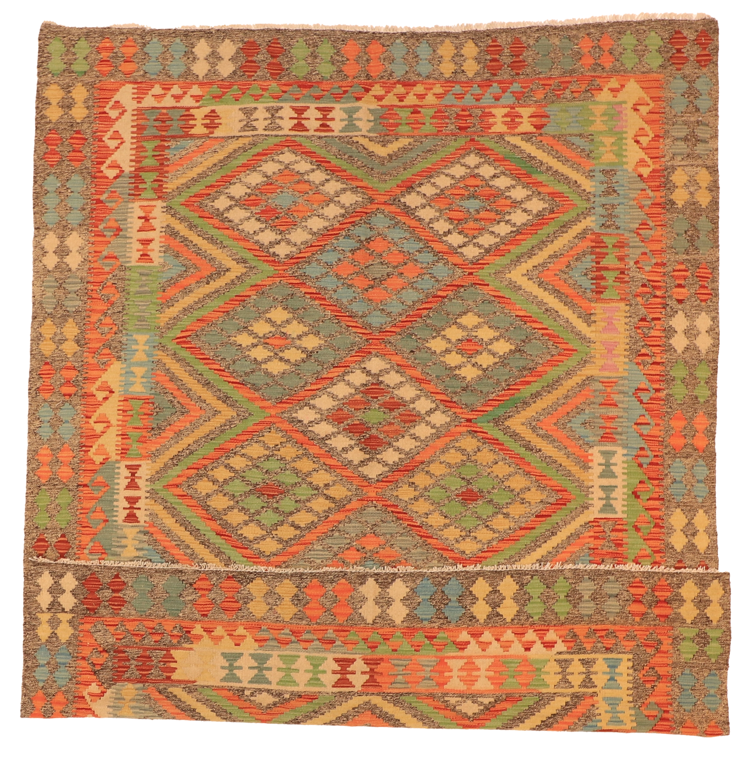 W 5.10 - L 7.5 - Kilim Fine/Wool All Over Rectangle - Finest Hand-Made Quality Wool - 63691