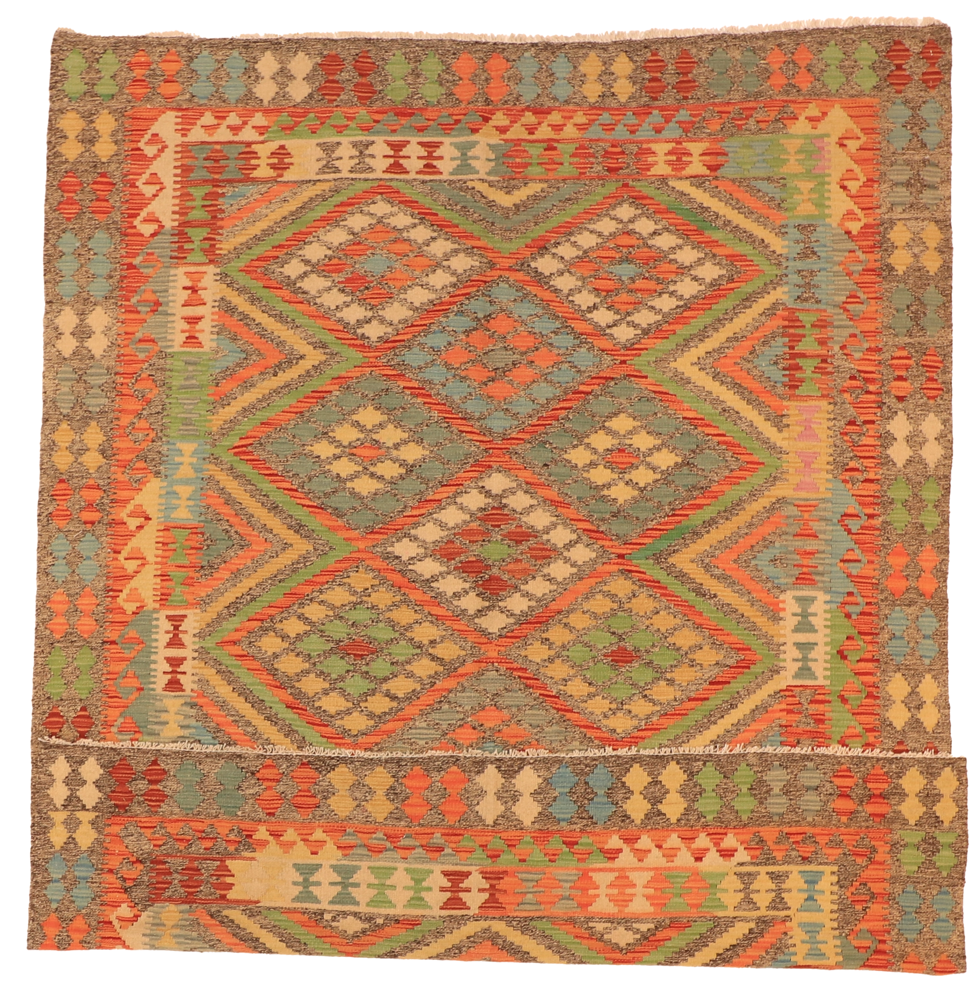 W 5.10 - L 7.5 - Kilim Fine/Wool All Over Rectangle - Finest Hand-Made Quality Wool - 63691