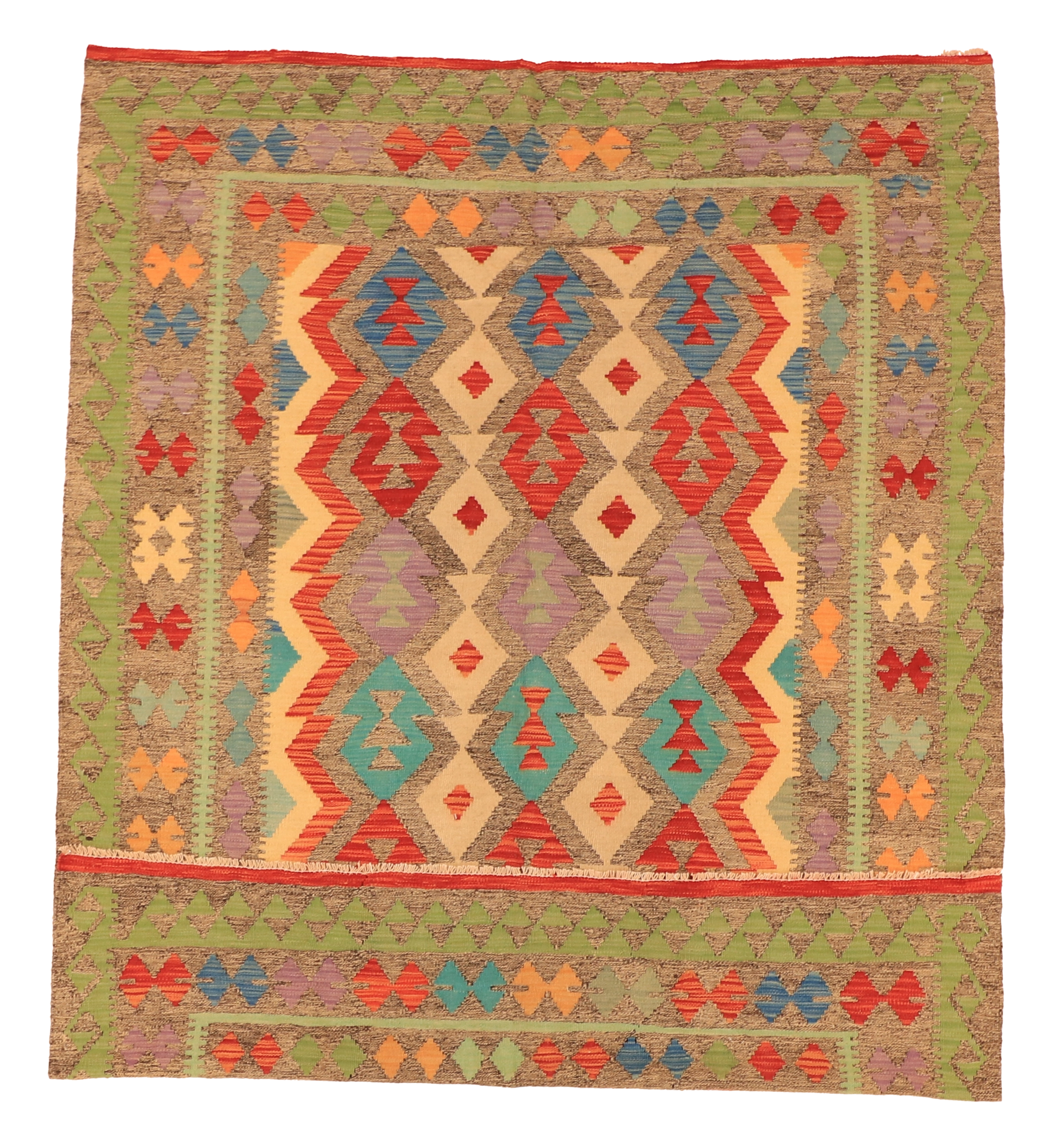 W 5.9 - L 7.8 - Kilim Fine/Wool All Over Rectangle - Finest Hand-Made Quality Wool - 63692