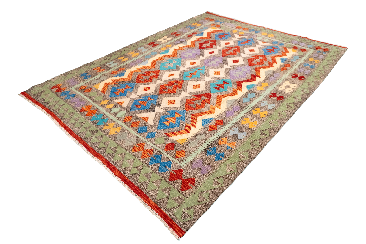 W 5.9 - L 7.8 - Kilim Fine/Wool All Over Rectangle - Finest Hand-Made Quality Wool - 63692