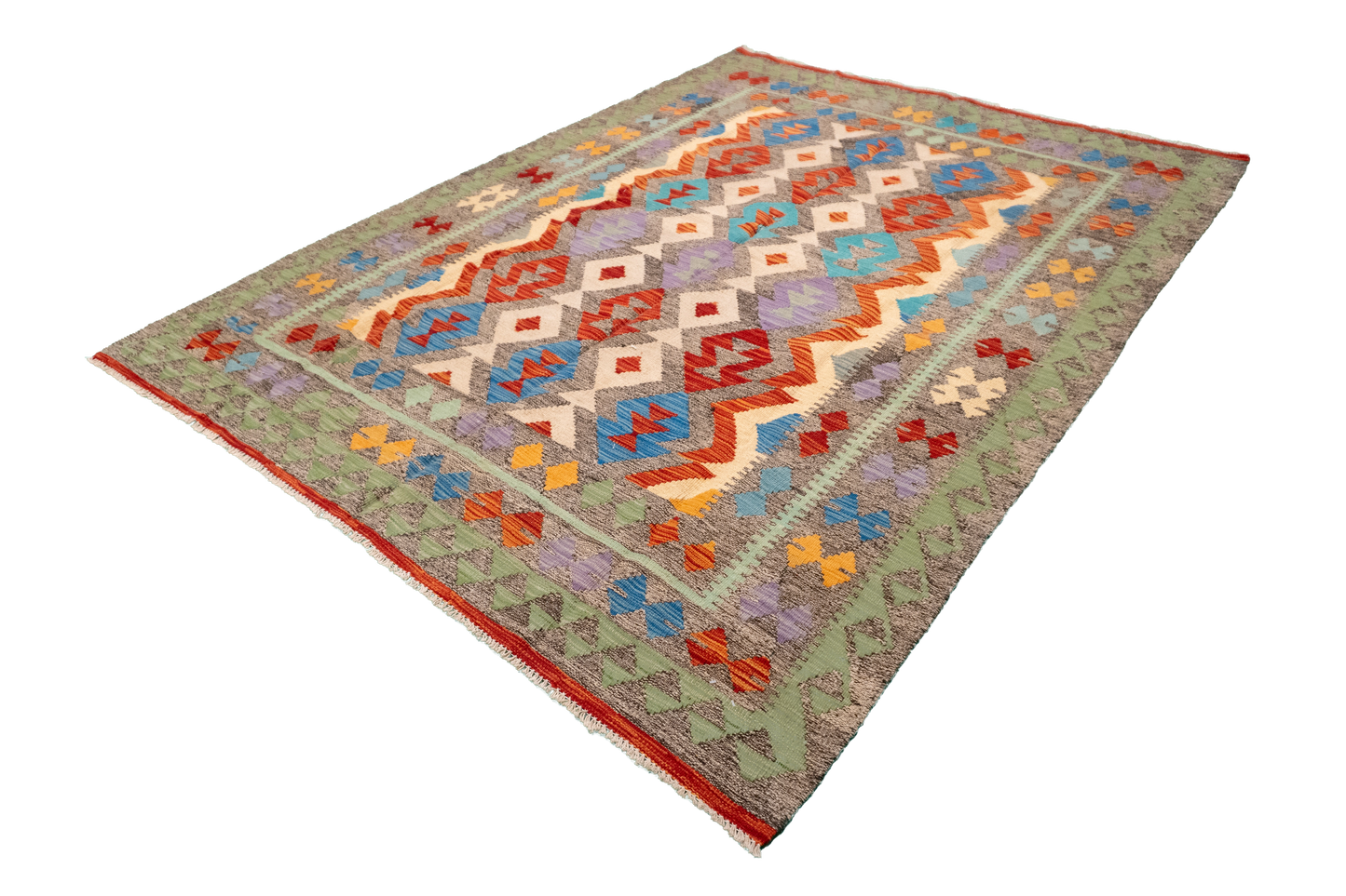 W 5.9 - L 7.8 - Kilim Fine/Wool All Over Rectangle - Finest Hand-Made Quality Wool - 63692