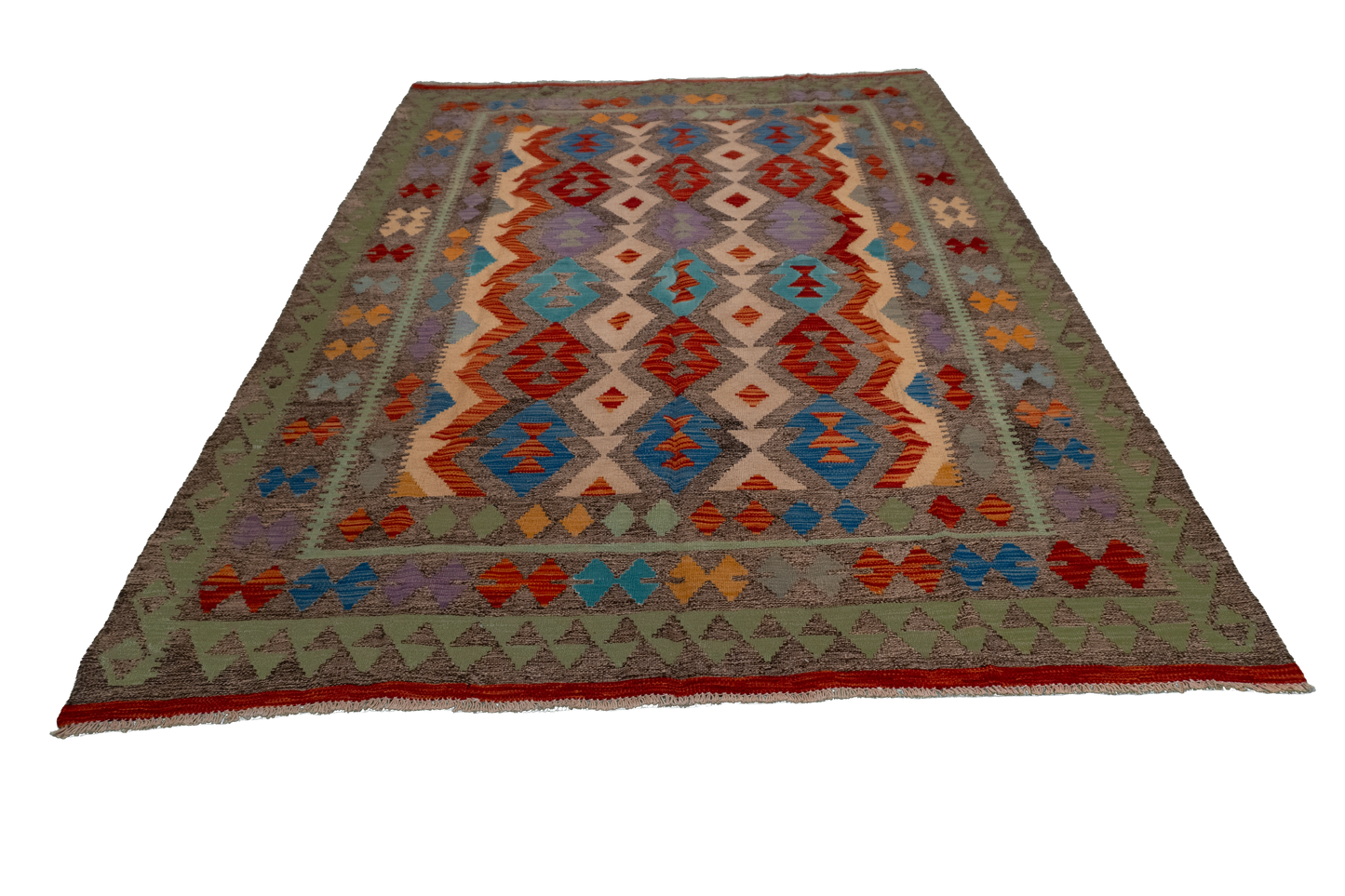 W 5.9 - L 7.8 - Kilim Fine/Wool All Over Rectangle - Finest Hand-Made Quality Wool - 63692