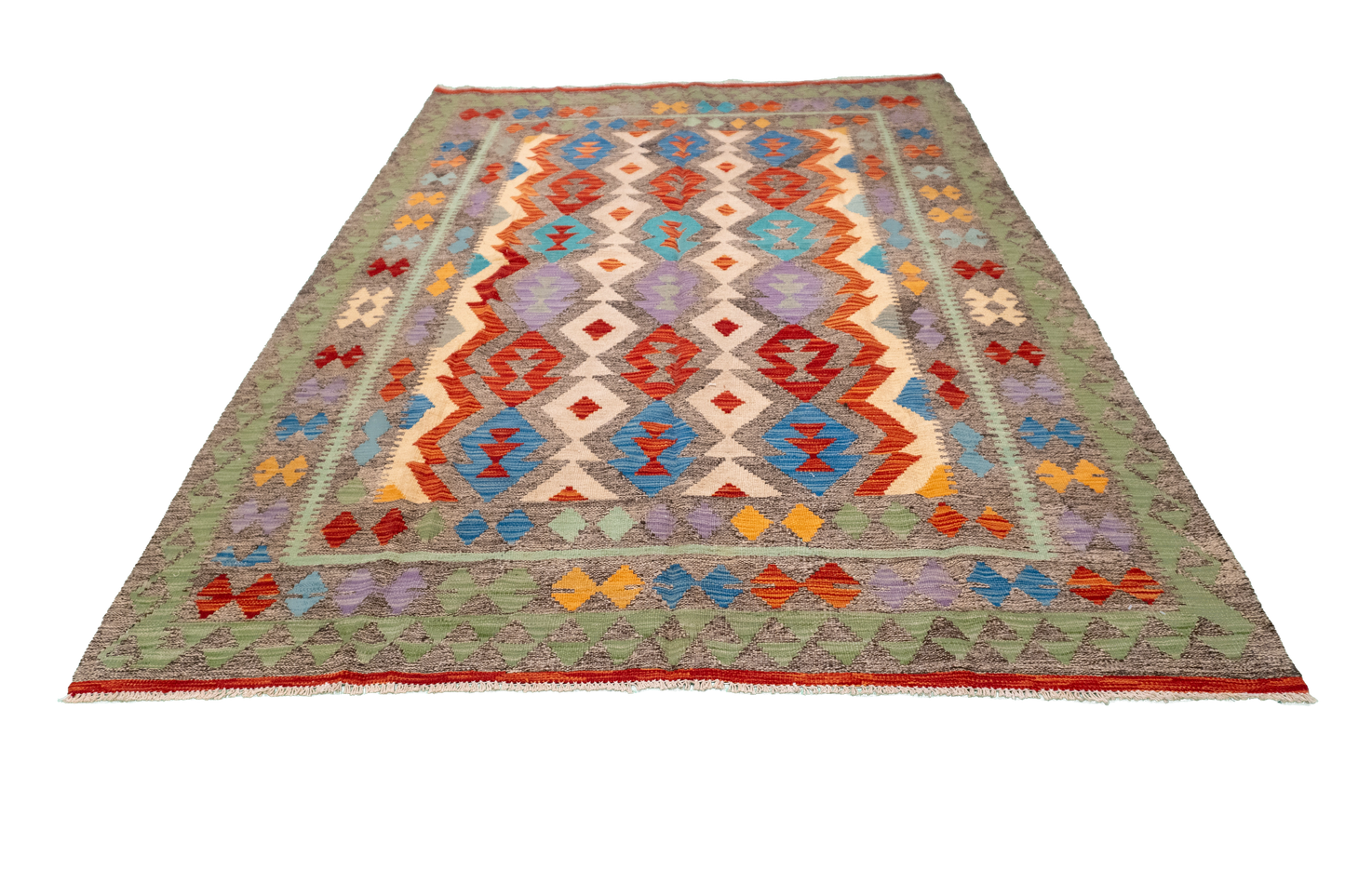 W 5.9 - L 7.8 - Kilim Fine/Wool All Over Rectangle - Finest Hand-Made Quality Wool - 63692