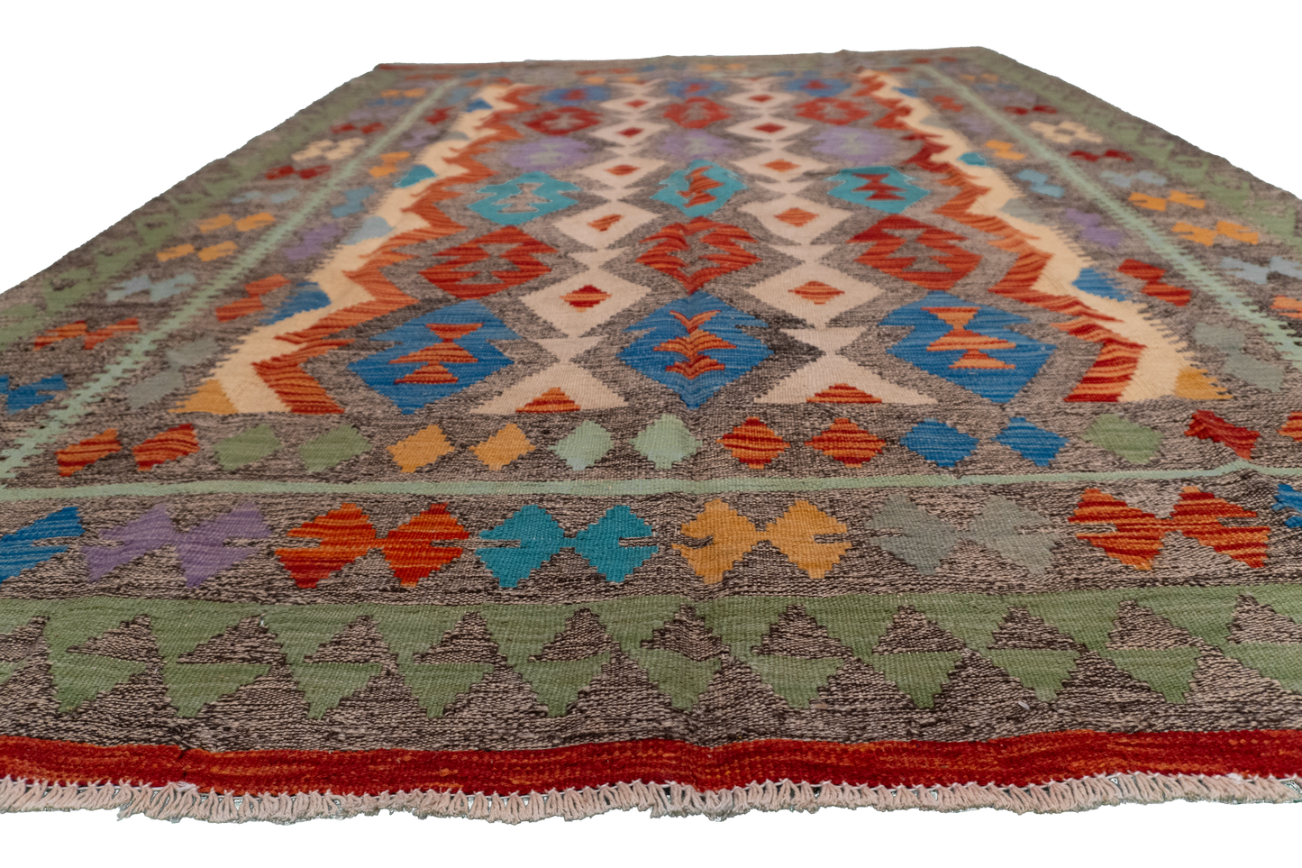 W 5.9 - L 7.8 - Kilim Fine/Wool All Over Rectangle - Finest Hand-Made Quality Wool - 63692