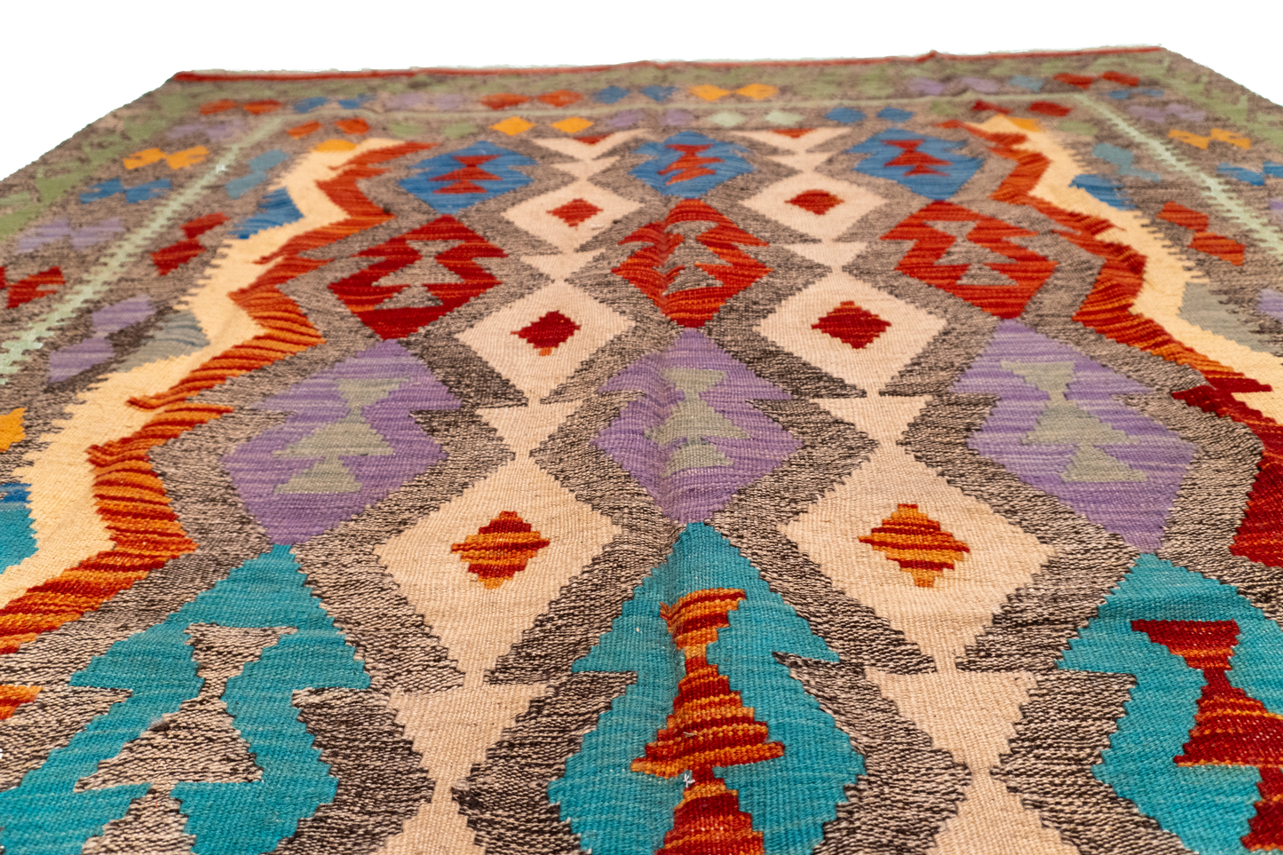 W 5.9 - L 7.8 - Kilim Fine/Wool All Over Rectangle - Finest Hand-Made Quality Wool - 63692